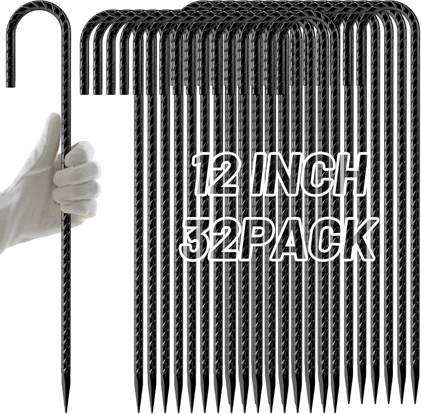 Rebar Stakes 12 Inch J Hook, Premium Anti-Rust Tent Stakes for Canopy
