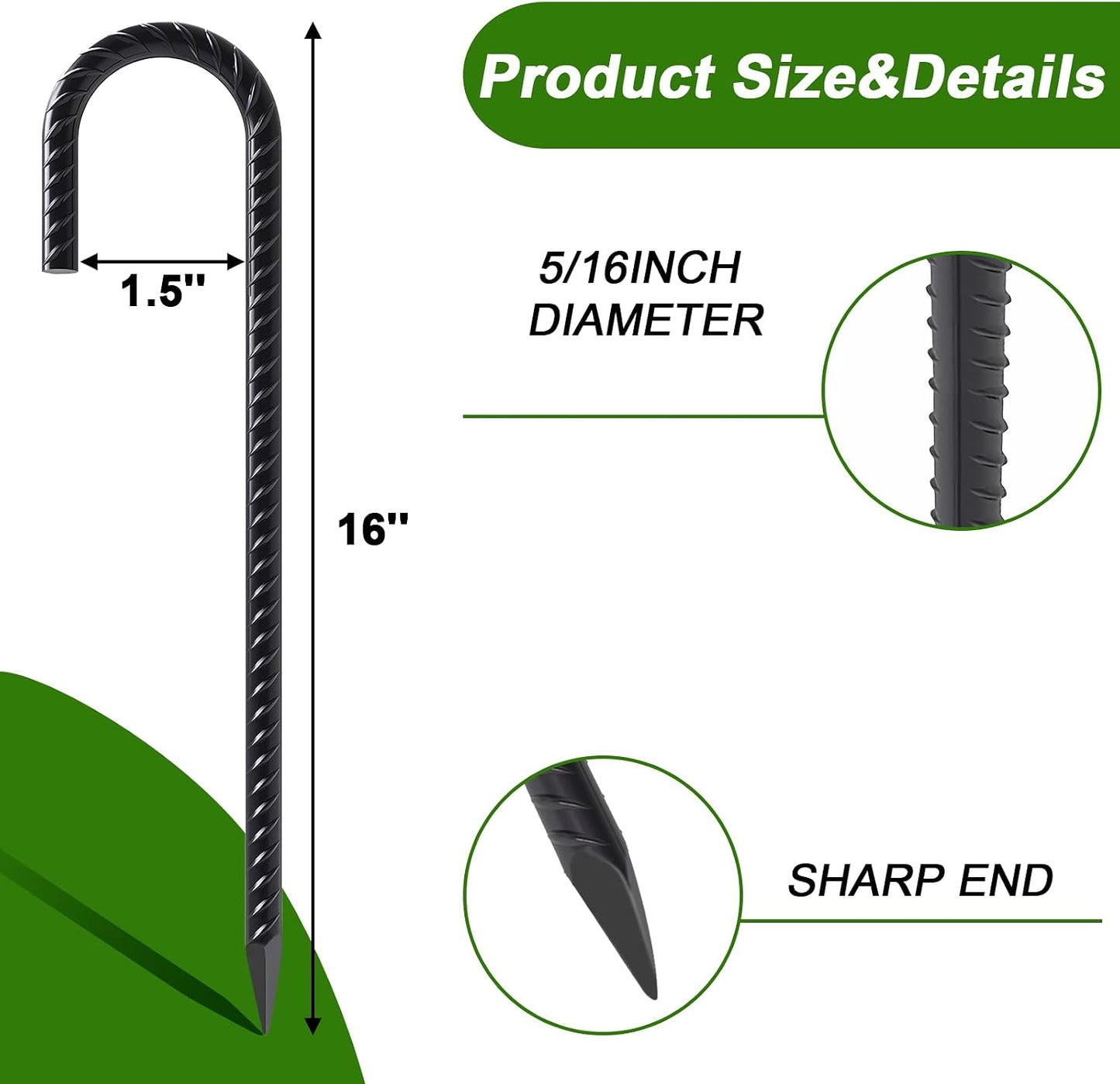 Rebar Stakes 12 Inch J Hook, Premium Anti-Rust Tent Stakes for Canopy