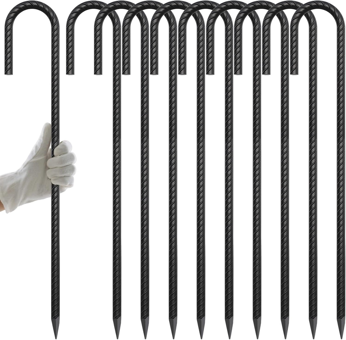 Rebar Stakes 12 Inch J Hook, Premium Anti-Rust Tent Stakes for Canopy