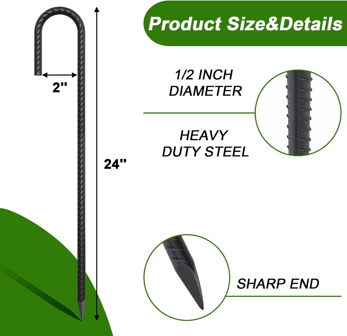 Rebar Stakes 12 Inch J Hook, Premium Anti-Rust Tent Stakes for Canopy