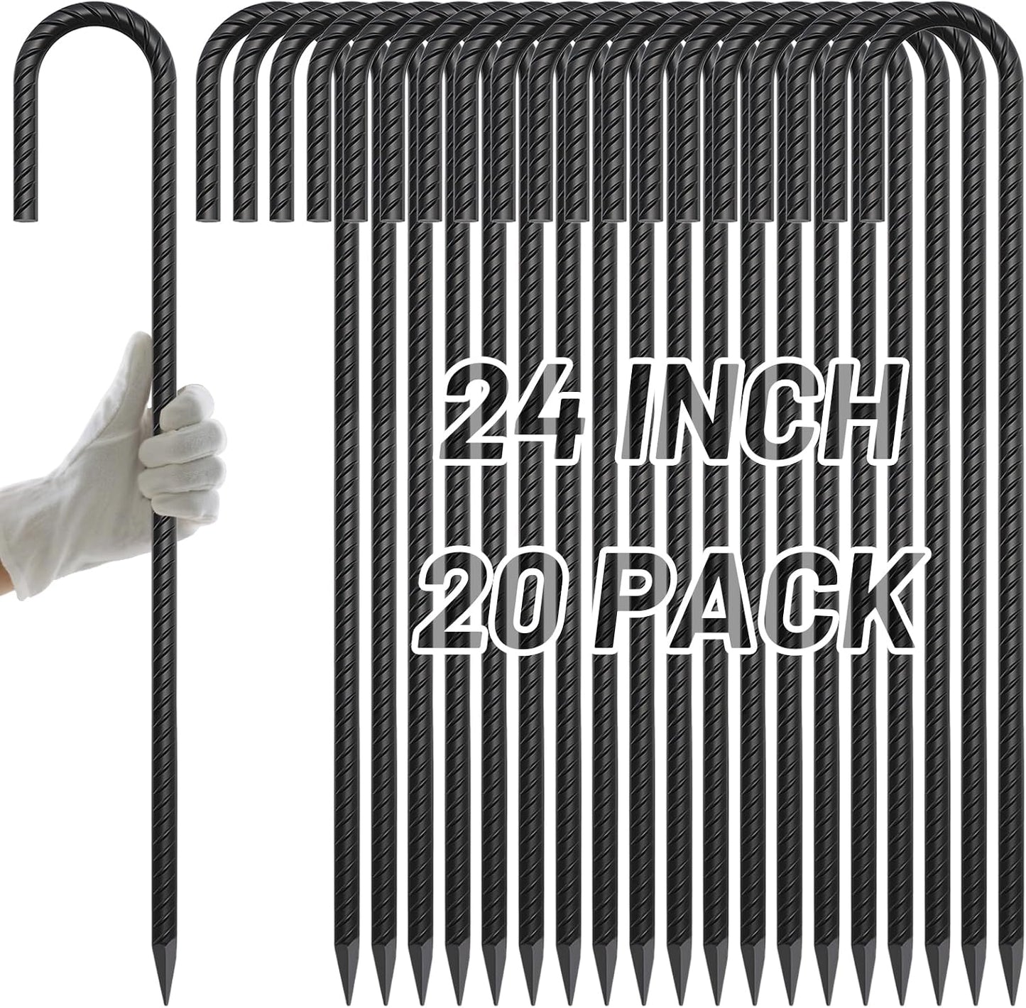 Rebar Stakes 12 Inch J Hook, Premium Anti-Rust Tent Stakes for Canopy