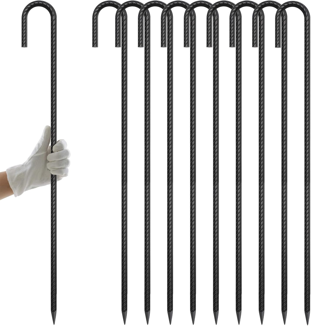 Rebar Stakes 12 Inch J Hook, Premium Anti-Rust Tent Stakes for Canopy