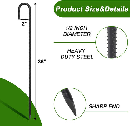 Rebar Stakes 12 Inch J Hook, Premium Anti-Rust Tent Stakes for Canopy