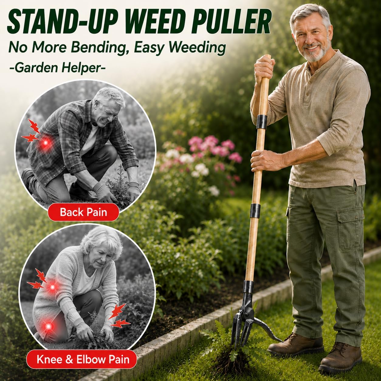 Premium Stand Up Weed Puller Tool, Long Handle Weed Puller & Garden Weeder Tool, Manual Weed Remover Tool, Heavy Duty Root Weed Puller for Lawn – Gardening Gift for Dad & Grandpa