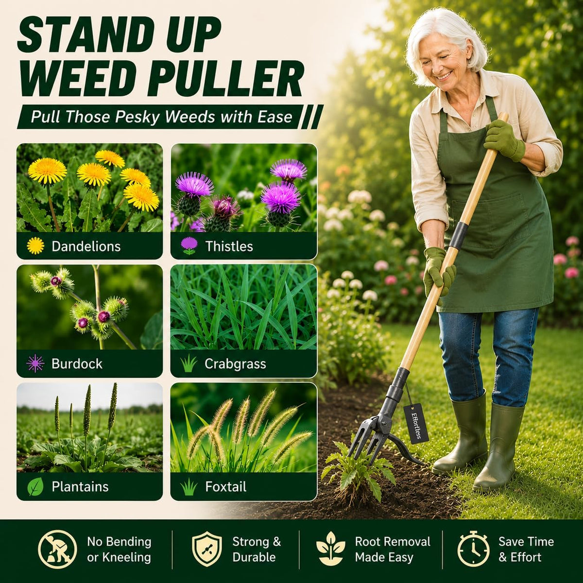 Premium Stand Up Weed Puller Tool, Long Handle Weed Puller & Garden Weeder Tool, Manual Weed Remover Tool, Heavy Duty Root Weed Puller for Lawn – Gardening Gift for Dad & Grandpa