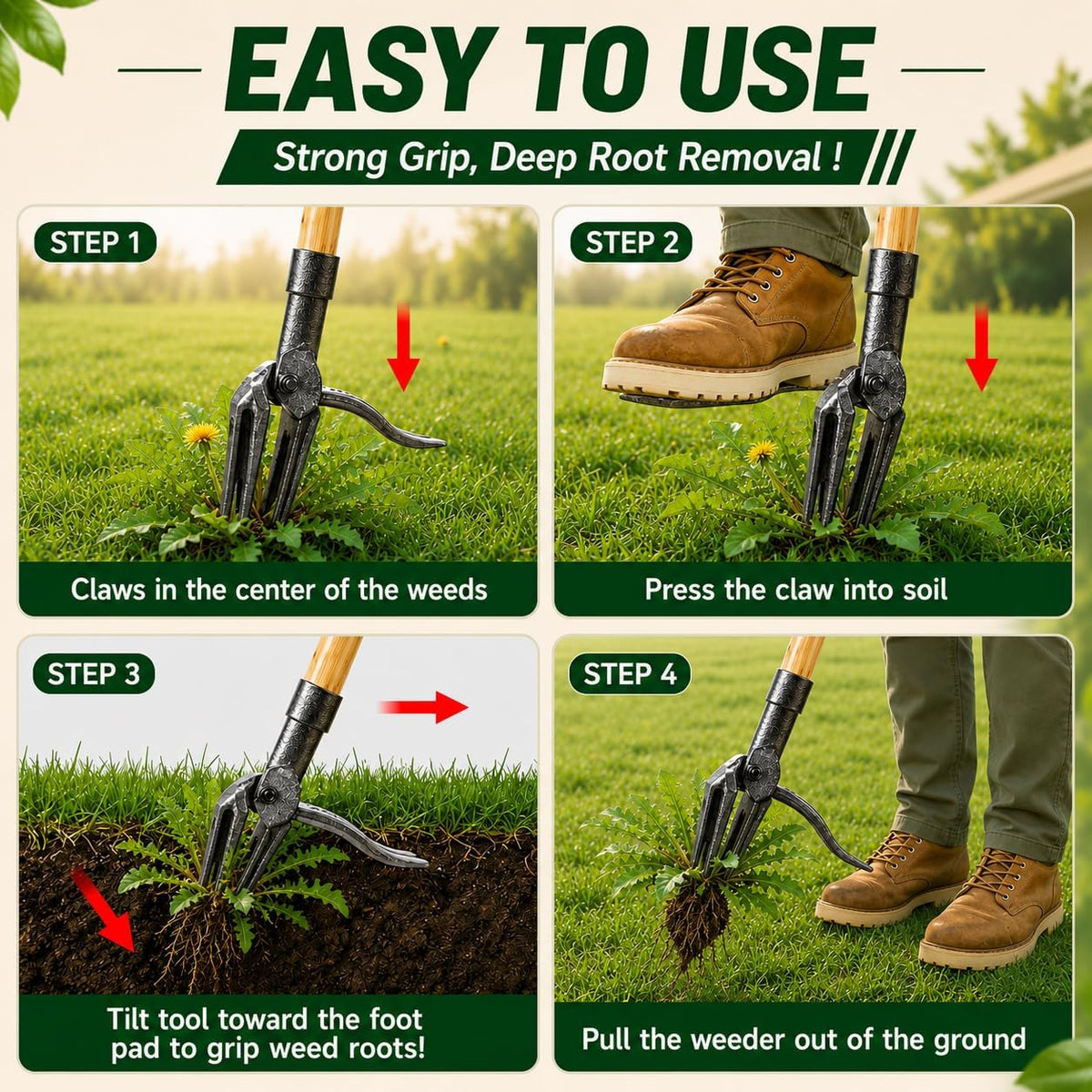 Premium Stand Up Weed Puller Tool, Long Handle Weed Puller & Garden Weeder Tool, Manual Weed Remover Tool, Heavy Duty Root Weed Puller for Lawn – Gardening Gift for Dad & Grandpa