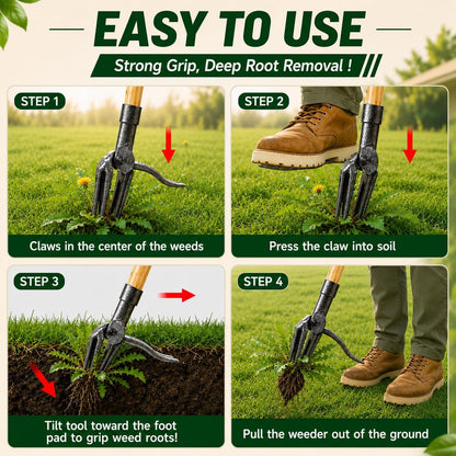 Premium Stand Up Weed Puller Tool, Long Handle Weed Puller & Garden Weeder Tool, Manual Weed Remover Tool, Heavy Duty Root Weed Puller for Lawn – Gardening Gift for Dad & Grandpa