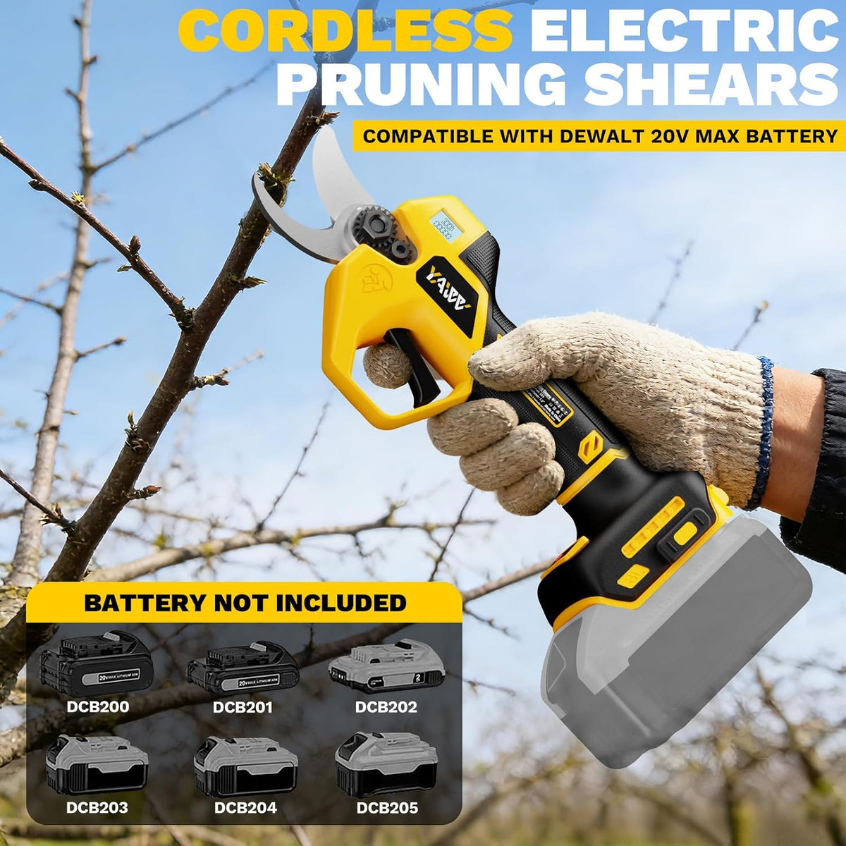 Brushless Electric Pruning Shears for DeWalt Battery, Portable Cordless Pruning Shears with LCD Display＆SK5 Blades, Adjustable Cutting Diameter 0.8-1.2 Inch for Gardening Tree Pruning(NO Battery)