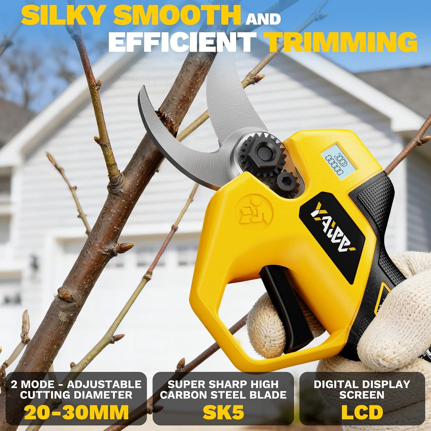 Brushless Electric Pruning Shears for DeWalt Battery, Portable Cordless Pruning Shears with LCD Display＆SK5 Blades, Adjustable Cutting Diameter 0.8-1.2 Inch for Gardening Tree Pruning(NO Battery)