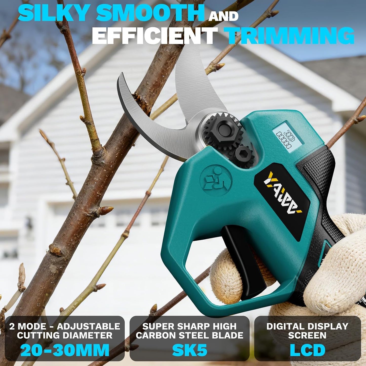 Brushless Electric Pruning Shears for DeWalt Battery, Portable Cordless Pruning Shears with LCD Display＆SK5 Blades, Adjustable Cutting Diameter 0.8-1.2 Inch for Gardening Tree Pruning(NO Battery)