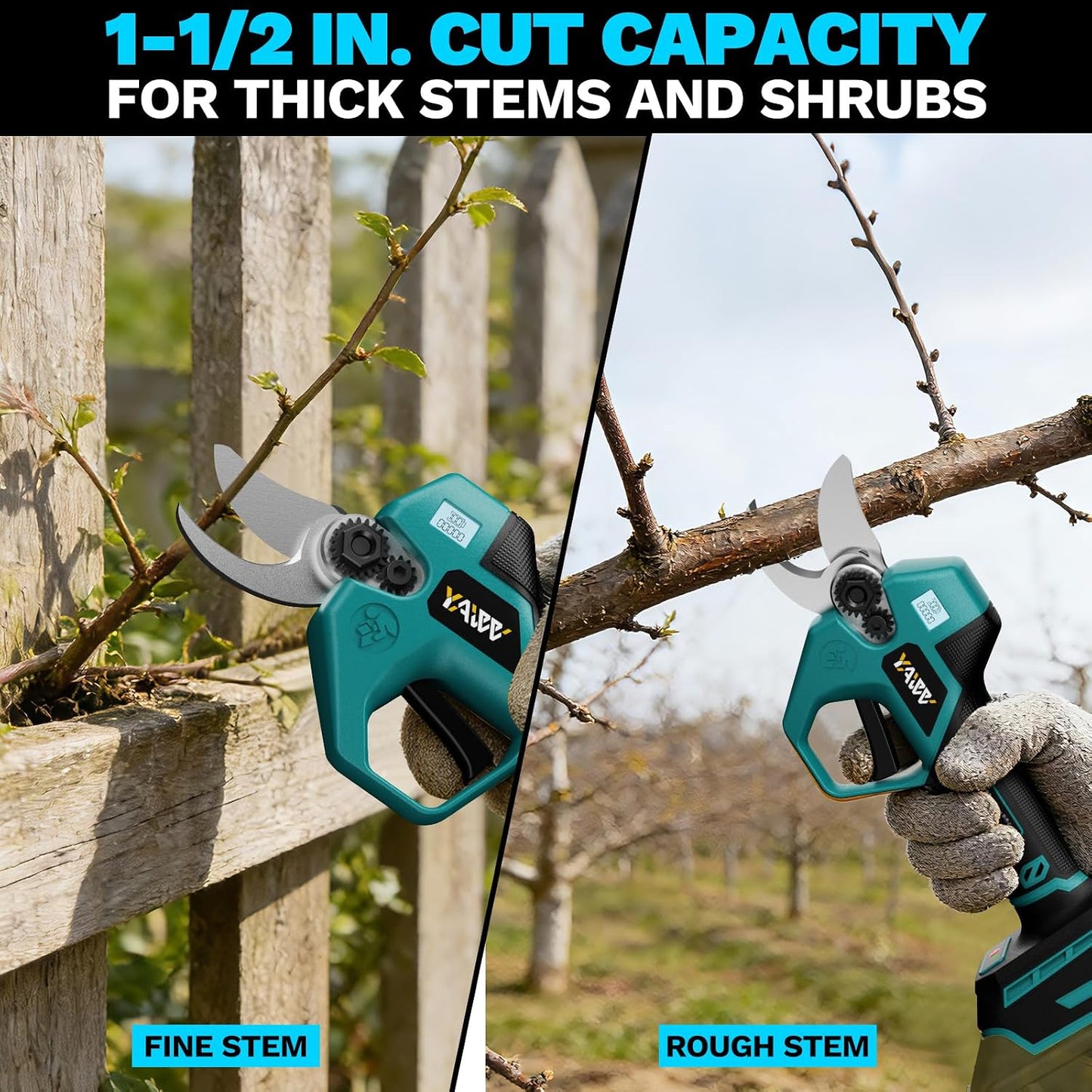 Brushless Electric Pruning Shears for DeWalt Battery, Portable Cordless Pruning Shears with LCD Display＆SK5 Blades, Adjustable Cutting Diameter 0.8-1.2 Inch for Gardening Tree Pruning(NO Battery)