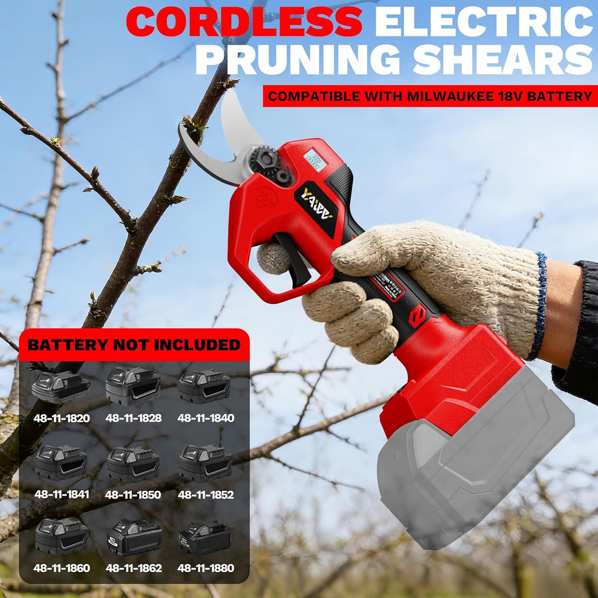 Brushless Electric Pruning Shears for DeWalt Battery, Portable Cordless Pruning Shears with LCD Display＆SK5 Blades, Adjustable Cutting Diameter 0.8-1.2 Inch for Gardening Tree Pruning(NO Battery)
