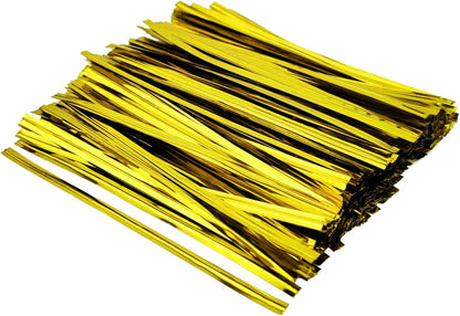 400 Pcs Metallic Twist Ties 4-Inch, Foil Twist Ties for Bread Bags, Candy Bags, Gift Bags, Snack Bags, and Party Favor Wrapping (Gold)