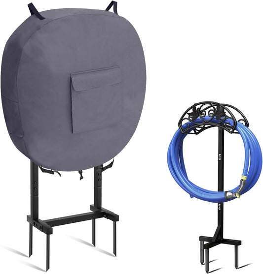 Garden Hose Holder Cover Hose Rack Metal Water Hose Stand 600D Oxford Cover with Shrink Cord Buckle (Gray)