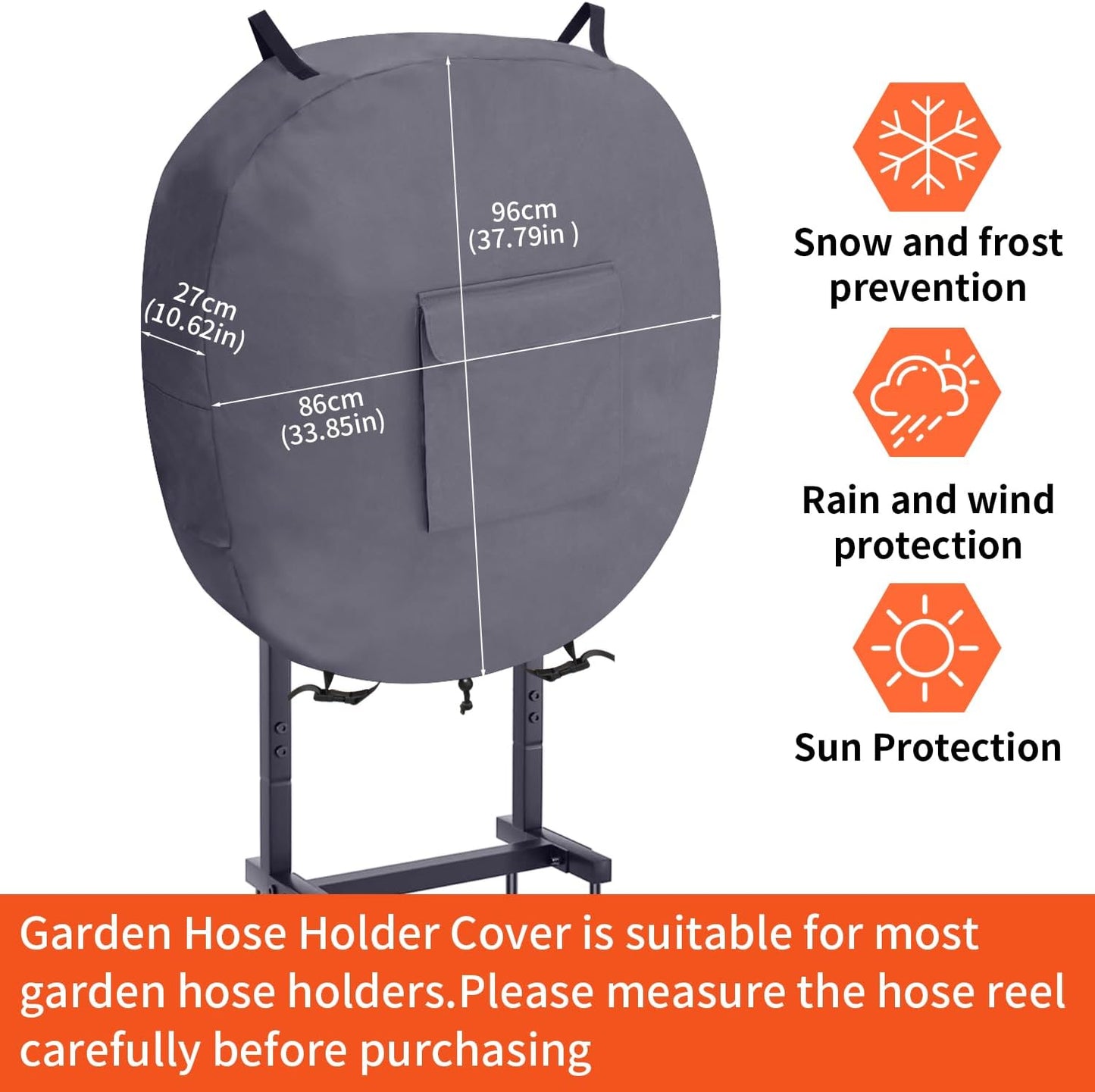 Garden Hose Holder Cover Hose Rack Metal Water Hose Stand 600D Oxford Cover with Shrink Cord Buckle (Gray)
