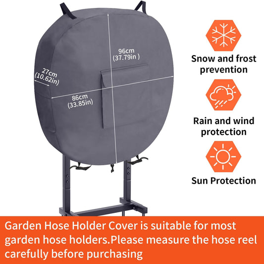 Garden Hose Holder Cover Hose Rack Metal Water Hose Stand 600D Oxford Cover with Shrink Cord Buckle (Gray)