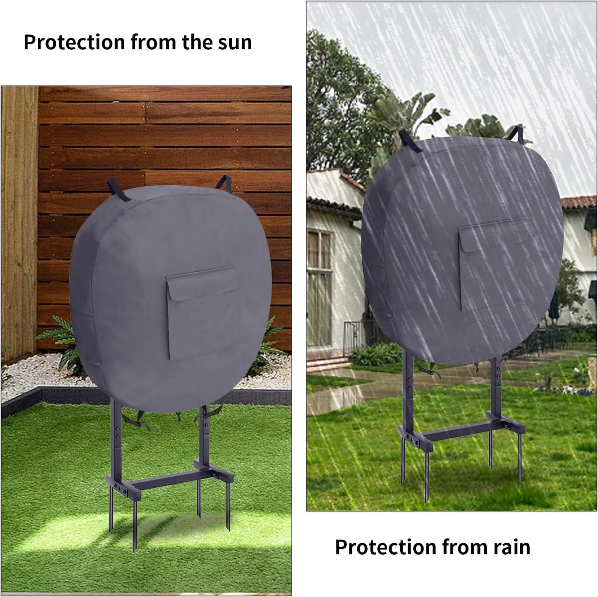 Garden Hose Holder Cover Hose Rack Metal Water Hose Stand 600D Oxford Cover with Shrink Cord Buckle (Gray)