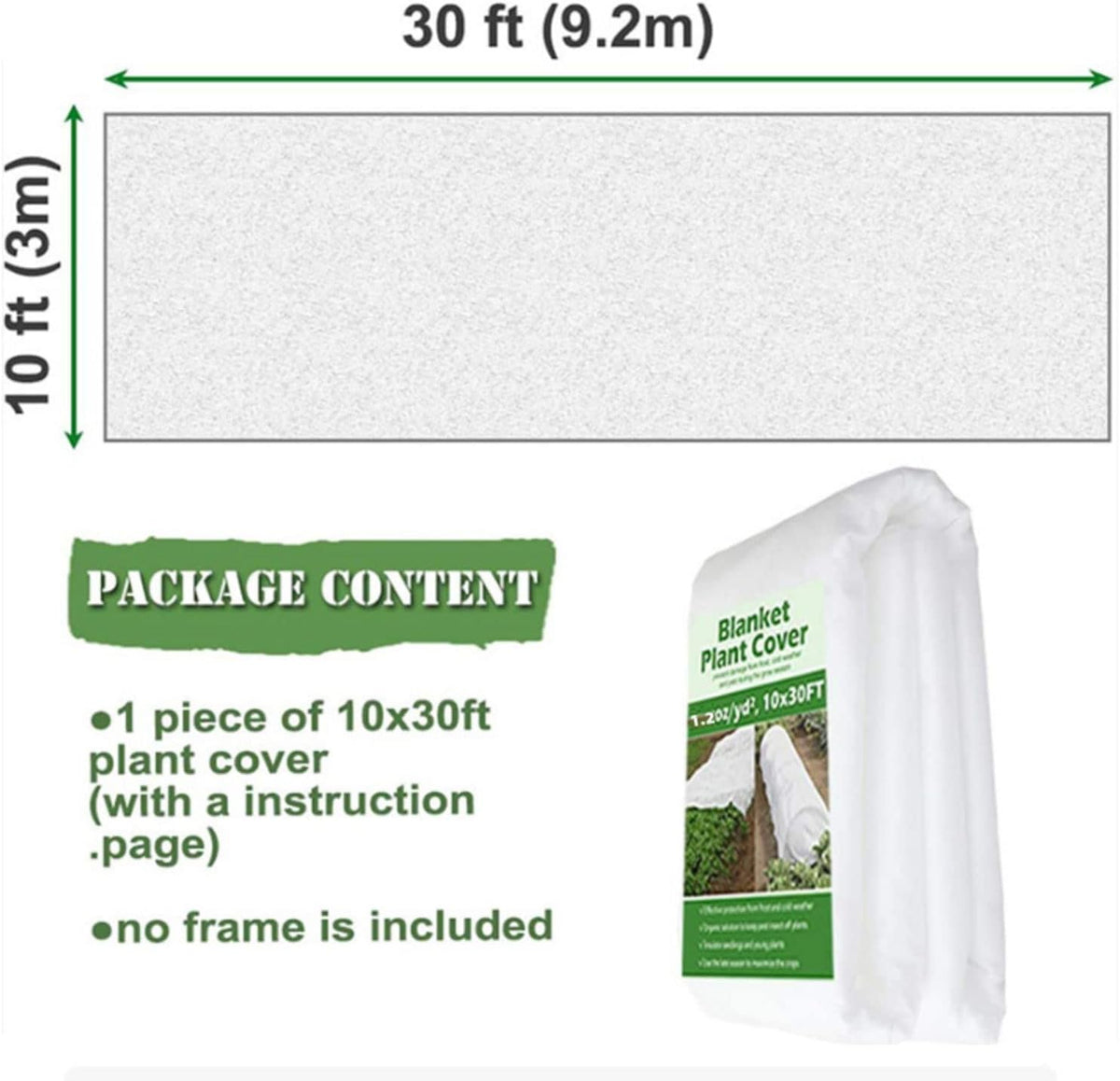 Plant Covers Freeze Protection, 1.2oz 10x30FT Frost Cloth Plant Freeze Protection, Plant Frost Blankets Covers for Outdoor Plants for Winter Cold Weather, Floating Row Cover for Vegetables