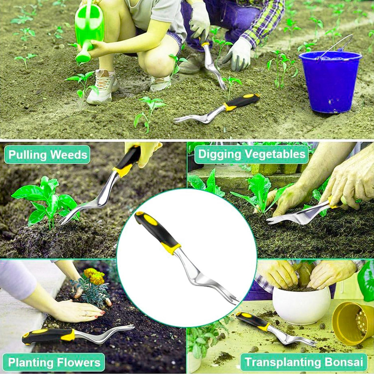 Hand Weeder Puller Tool, Garden Handle with V-Shaped,Transplantation Tool