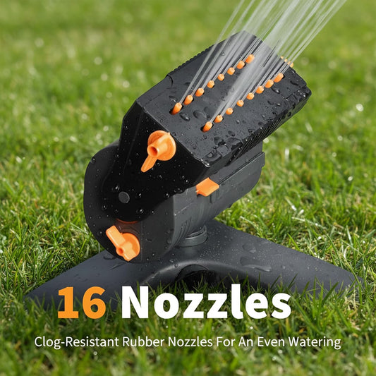 Mini Turbo Oscillating Water Sprinklers for Yard, Garden Sprinkler with Large Base, Adjustable Width, Range and Flow Rate, 16 Nozzles, Grey
