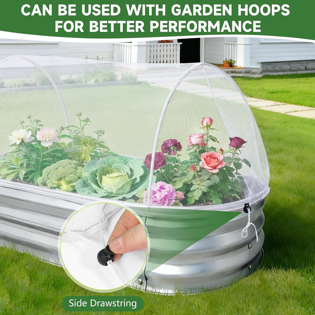 Garden Netting for Raised Beds 2PCS, Raised Garden Bed Plant Netting Cover Mesh with Drawstring for Garden Protection, Rectangular Bird Insect Netting Pest Barrier Screen for Vegetable, 4x2x1ft, White