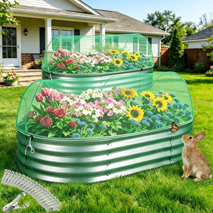 Garden Netting for Raised Beds 2PCS, Raised Garden Bed Plant Netting Cover Mesh with Drawstring for Garden Protection, Rectangular Bird Insect Netting Pest Barrier Screen for Vegetable, 4x2x1ft, White