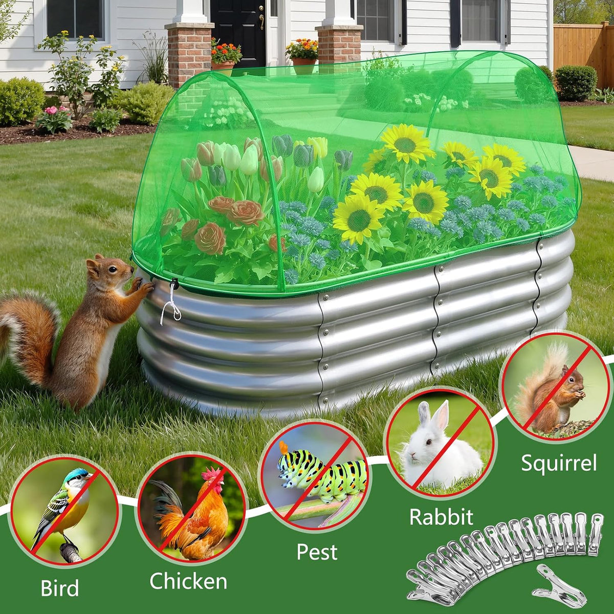 Garden Netting for Raised Beds 2PCS, Raised Garden Bed Plant Netting Cover Mesh with Drawstring for Garden Protection, Rectangular Bird Insect Netting Pest Barrier Screen for Vegetable, 4x2x1ft, White