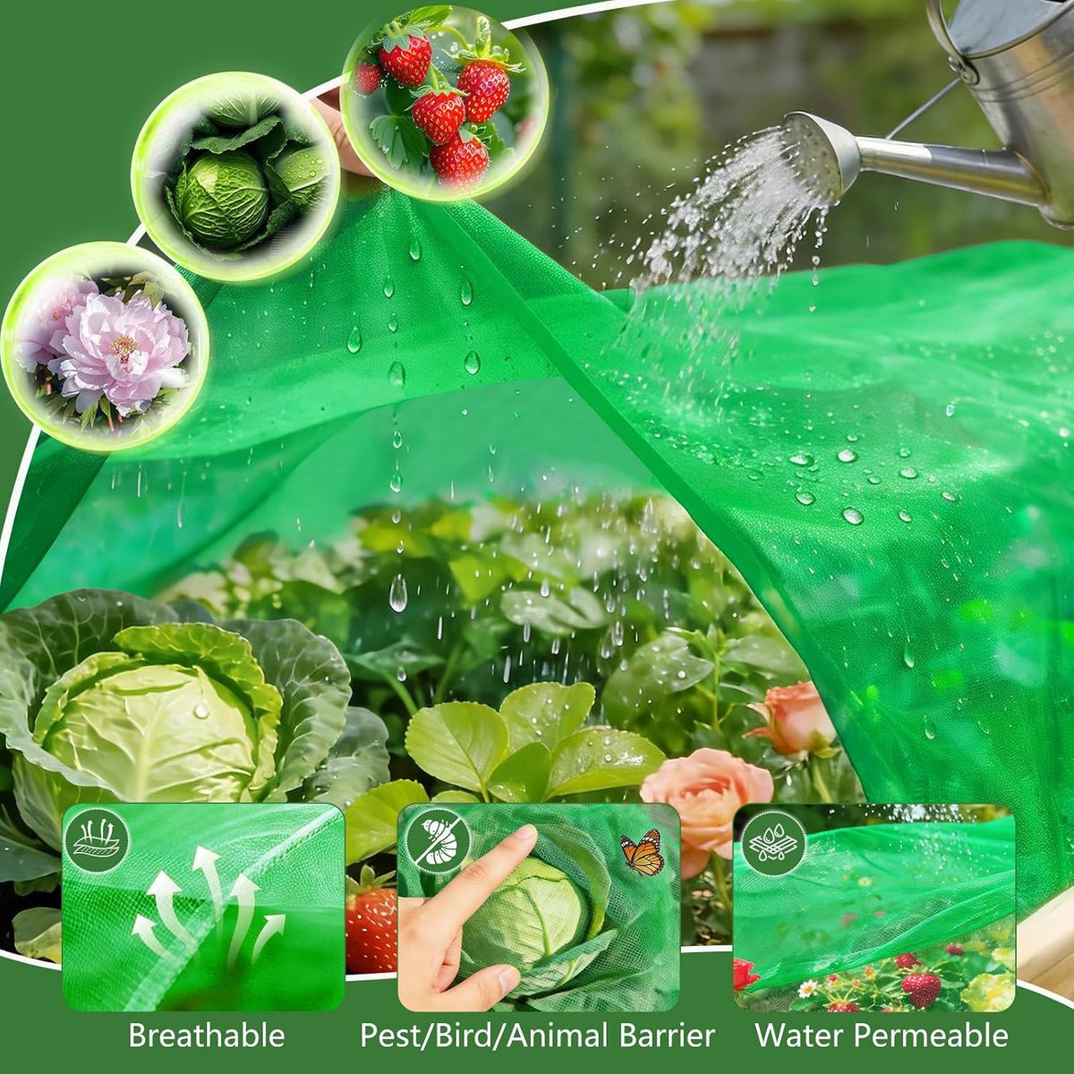 Garden Netting for Raised Beds 2PCS, Raised Garden Bed Plant Netting Cover Mesh with Drawstring for Garden Protection, Rectangular Bird Insect Netting Pest Barrier Screen for Vegetable, 4x2x1ft, White