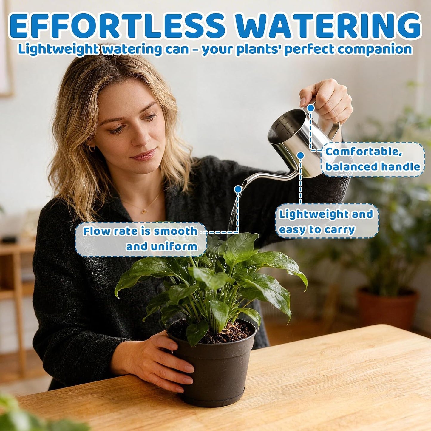 Small Watering Can for Indoor Plants, 12 oz Metal Mini Watering Can