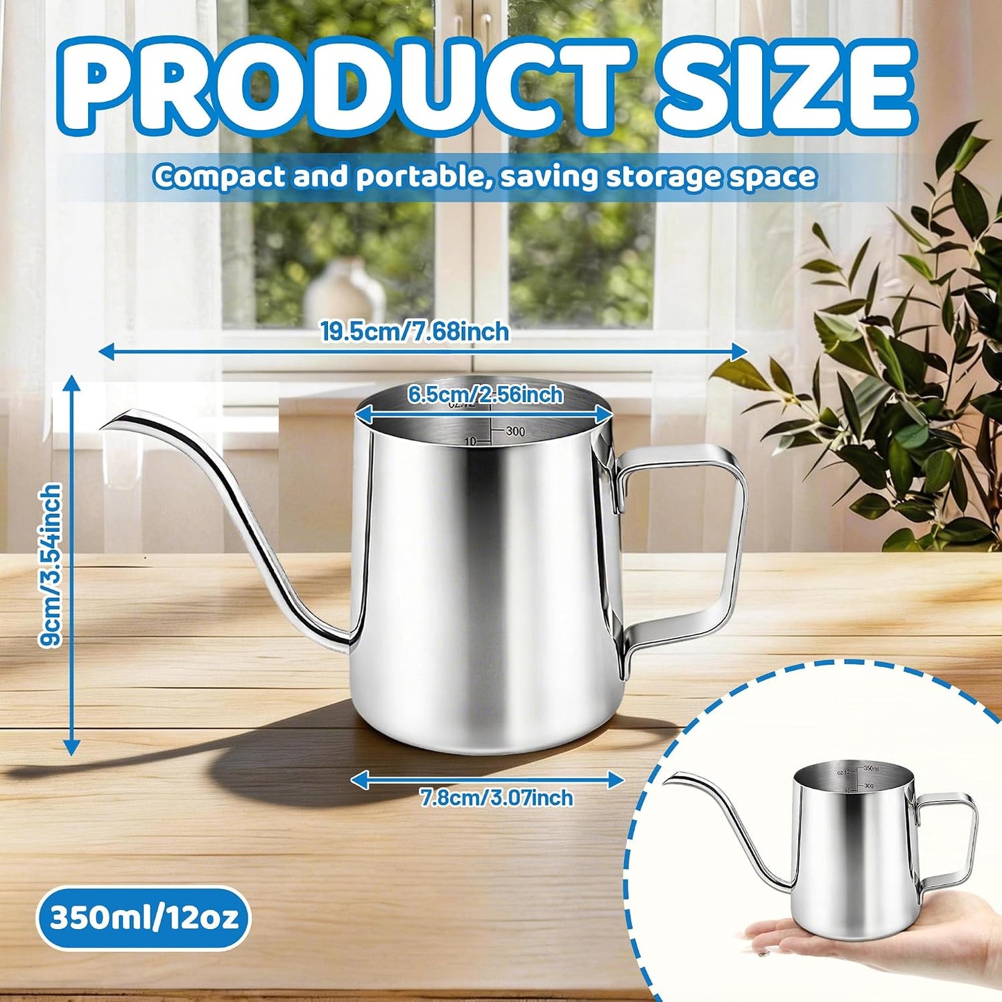 Small Watering Can for Indoor Plants, 12 oz Metal Mini Watering Can