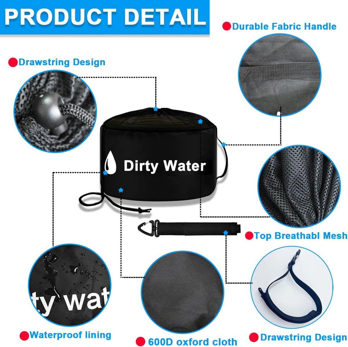 1-Pack Waterproof RV Storage Bags with Drawstring Mesh Top, Sewer Hose & Electrical Cord Bag for Fresh/Black Water Hoses