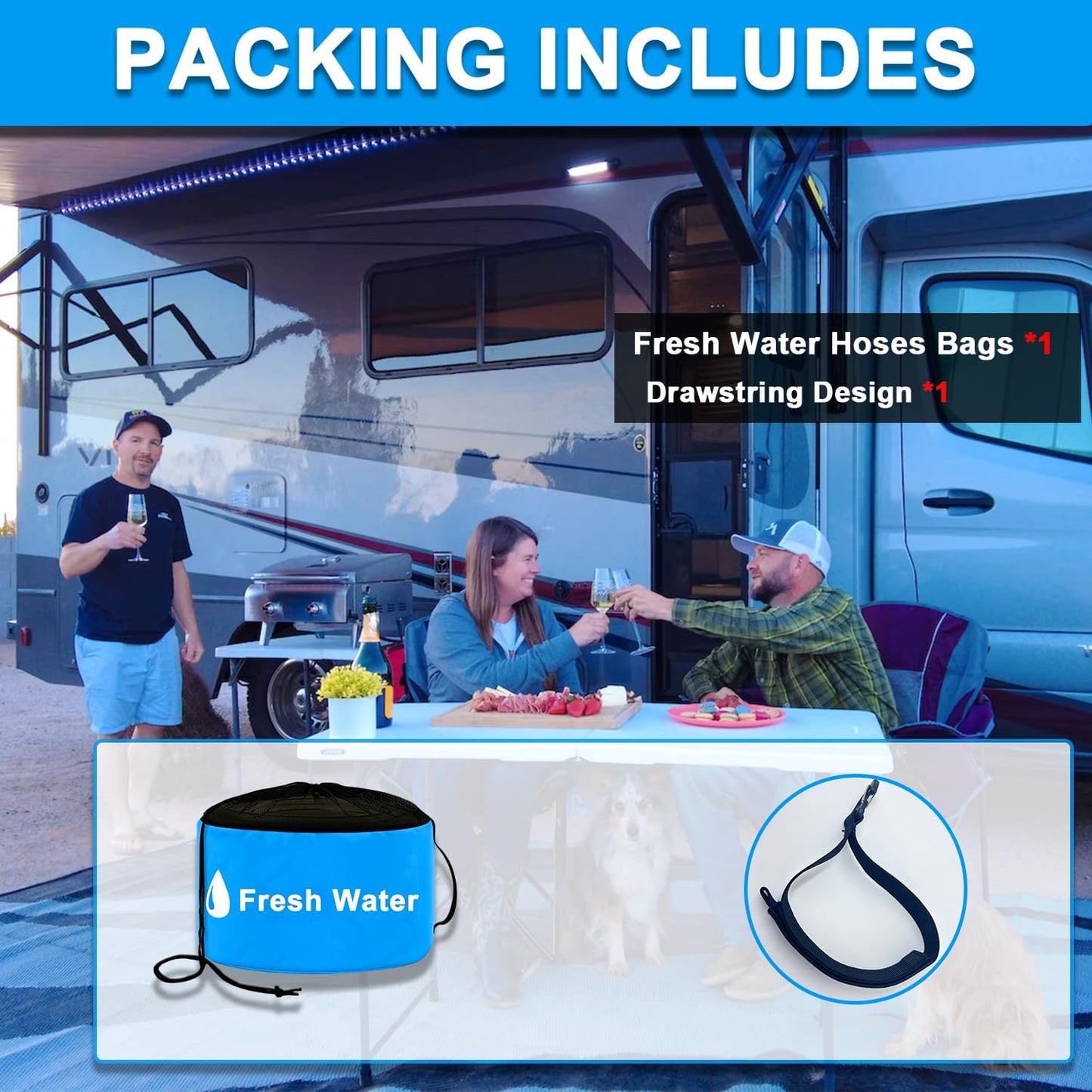 1-Pack Waterproof RV Storage Bags with Drawstring Mesh Top, Sewer Hose & Electrical Cord Bag for Fresh/Black Water Hoses