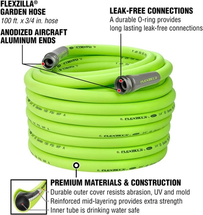 Garden Hose 3/4 in. x 100 ft., Lightweight All-Weather Water Hose, Durable and Flexible, Leak-Free Connections