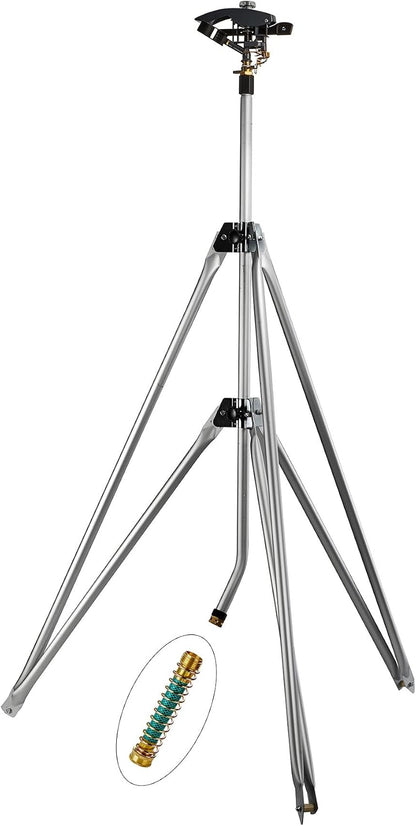 Heavy Duty Tripod Sprinkler 300003, Long Range Sprinkler with 100 FT Reach, 6 Feet Adjustable Tripod Height, 360° Range Control, for Farm, Lawn, Field, Orchard Irrigation