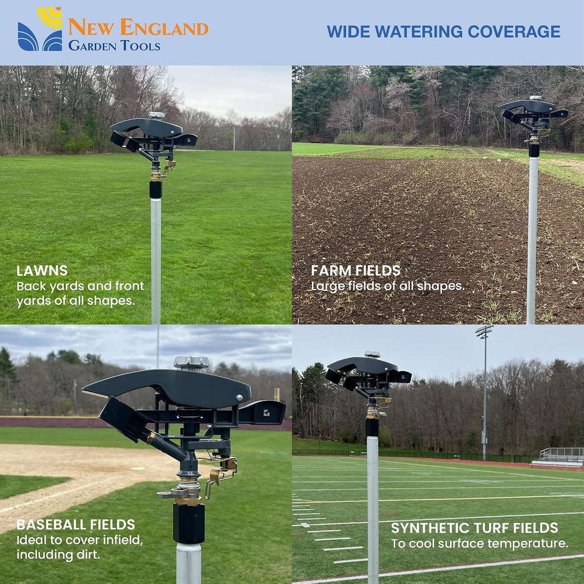 Heavy Duty Tripod Sprinkler 300003, Long Range Sprinkler with 100 FT Reach, 6 Feet Adjustable Tripod Height, 360° Range Control, for Farm, Lawn, Field, Orchard Irrigation
