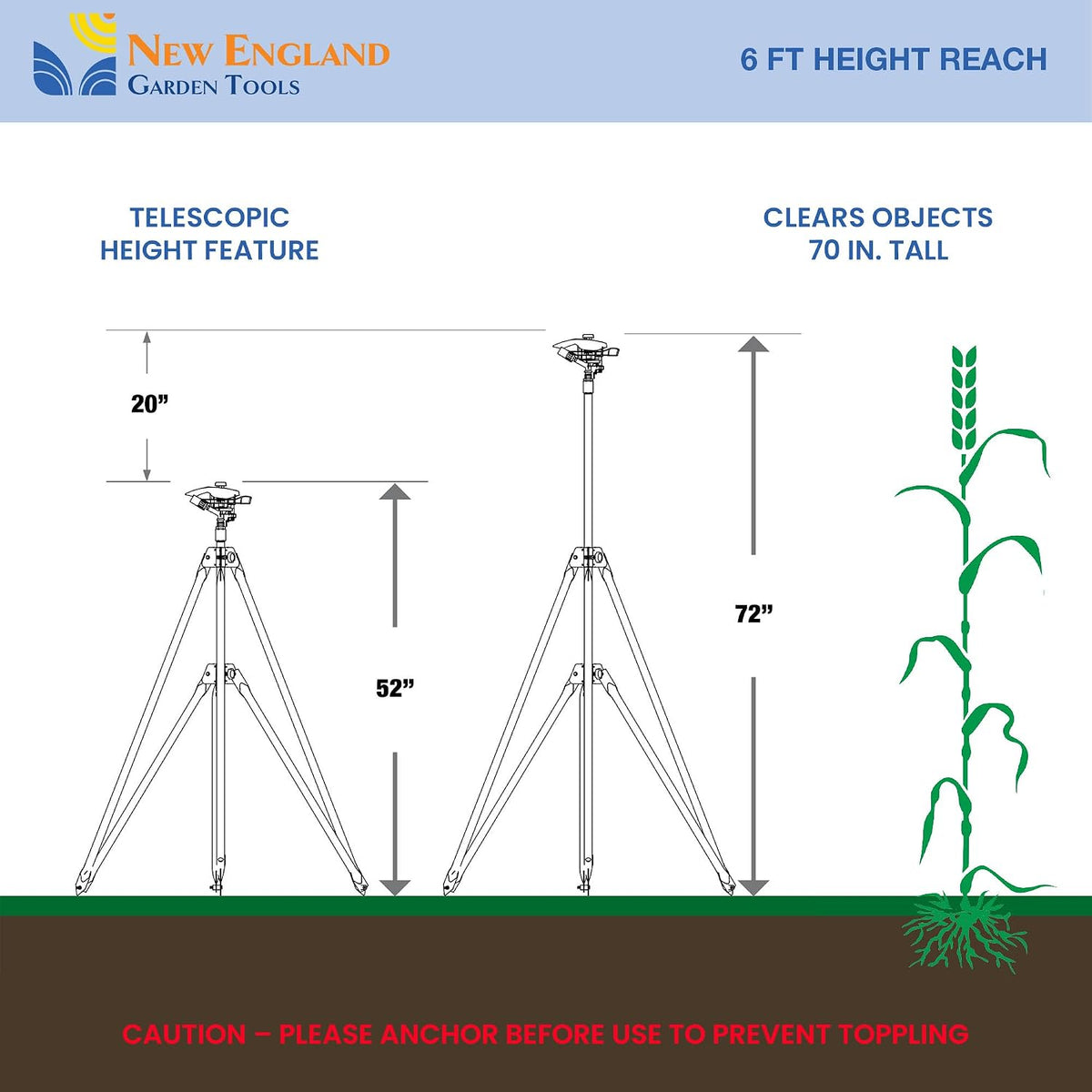 Heavy Duty Tripod Sprinkler 300003, Long Range Sprinkler with 100 FT Reach, 6 Feet Adjustable Tripod Height, 360° Range Control, for Farm, Lawn, Field, Orchard Irrigation