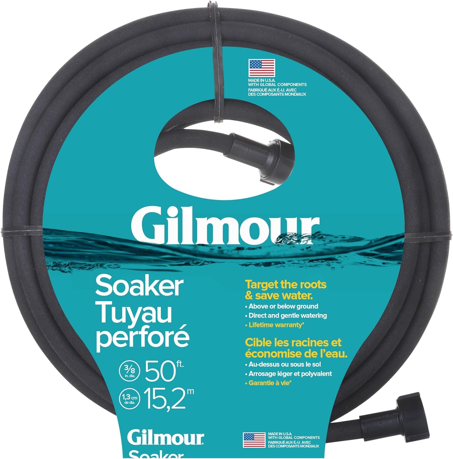 Round Soaker Hose 3/8" x 50 ft with Heavy Duty Couplings