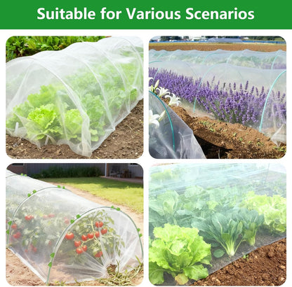 Garden Netting Kit for Raised Beds, 10x30FT Ultra Fine Mesh Netting ＆6 Sets Fiberglass Garden Hoops, Insect Netting for Garden Plant Row Cover Vegetable Flowers Protection Barrier