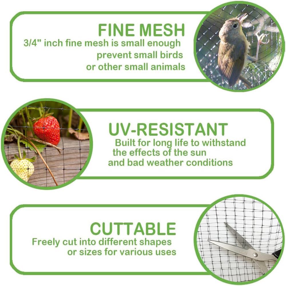 Bird Netting 7x100FT, 3/4" Mesh Garden Netting for Plant Protection