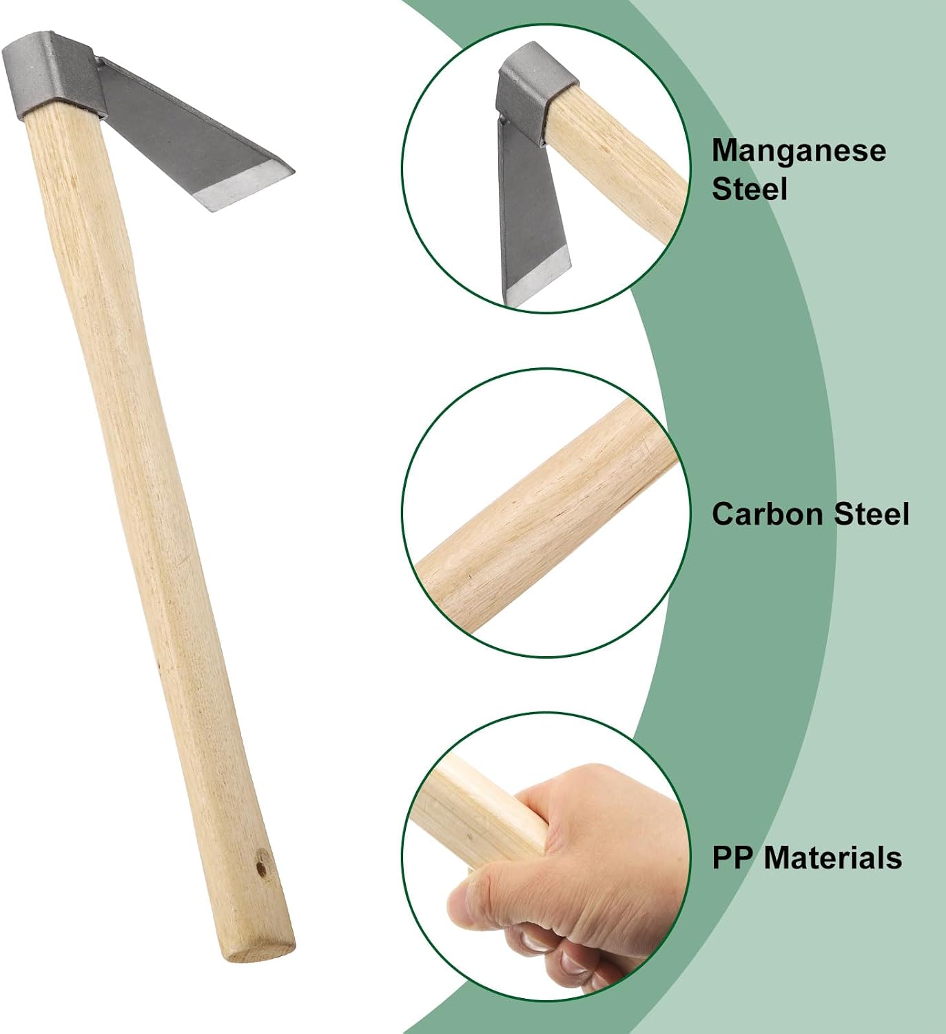 Garden Hoe 15" x 4.33" Steel Hoe Garden Tool Anti-Rust with Non-Slip Wooden Handle Edger Weeder Shovel for Backyard Loosening Farm Planting Weeding