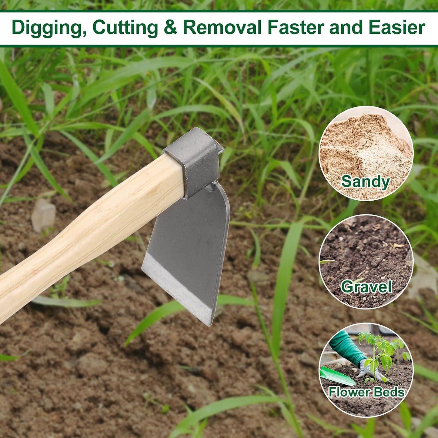 Garden Hoe 15" x 4.33" Steel Hoe Garden Tool Anti-Rust with Non-Slip Wooden Handle Edger Weeder Shovel for Backyard Loosening Farm Planting Weeding