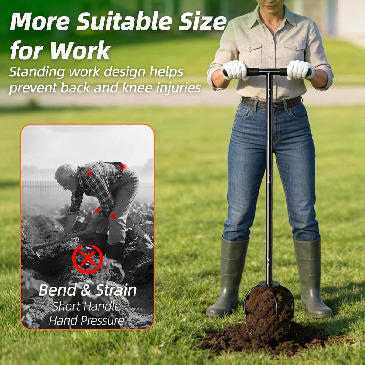Garden Twist Tiller Cultivator, Manual Hand Tiller Garden Claw Heavy Duty, Lawn Aerator Soil Lossener with Steel Tines and Ergonomic Handle for Garden Bed and Plant Box