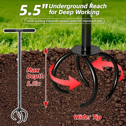 Garden Twist Tiller Cultivator, Manual Hand Tiller Garden Claw Heavy Duty, Lawn Aerator Soil Lossener with Steel Tines and Ergonomic Handle for Garden Bed and Plant Box
