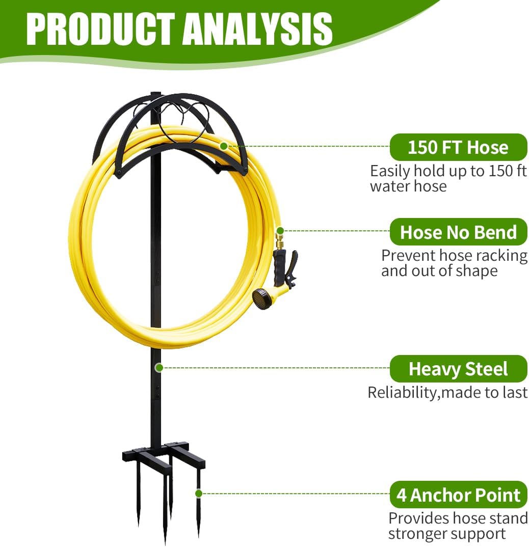 Garden Hose Holder Reels Metal Water Hose Stand Rack for Outside