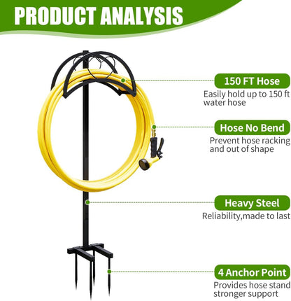 Garden Hose Holder Reels Metal Water Hose Stand Rack for Outside