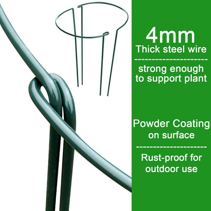 8 Pack Plant Support Stakes, Half Round Metal Garden Plant Stake Indoor Peony Cages and Supports, Green Plant Support Ring Border for Tomato,Hydrangea,Flower Outdoor (10" Wide x 15.8" High)