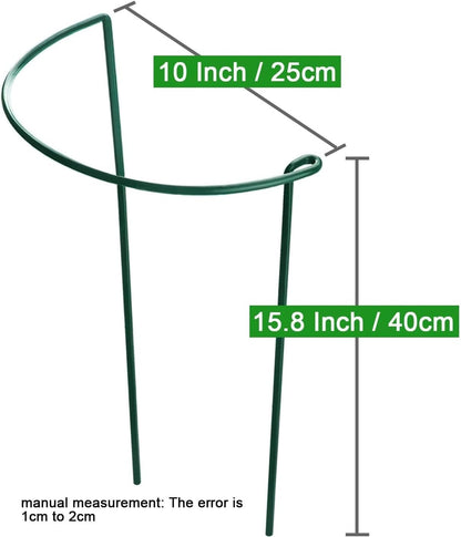 8 Pack Plant Support Stakes, Half Round Metal Garden Plant Stake Indoor Peony Cages and Supports, Green Plant Support Ring Border for Tomato,Hydrangea,Flower Outdoor (10" Wide x 15.8" High)