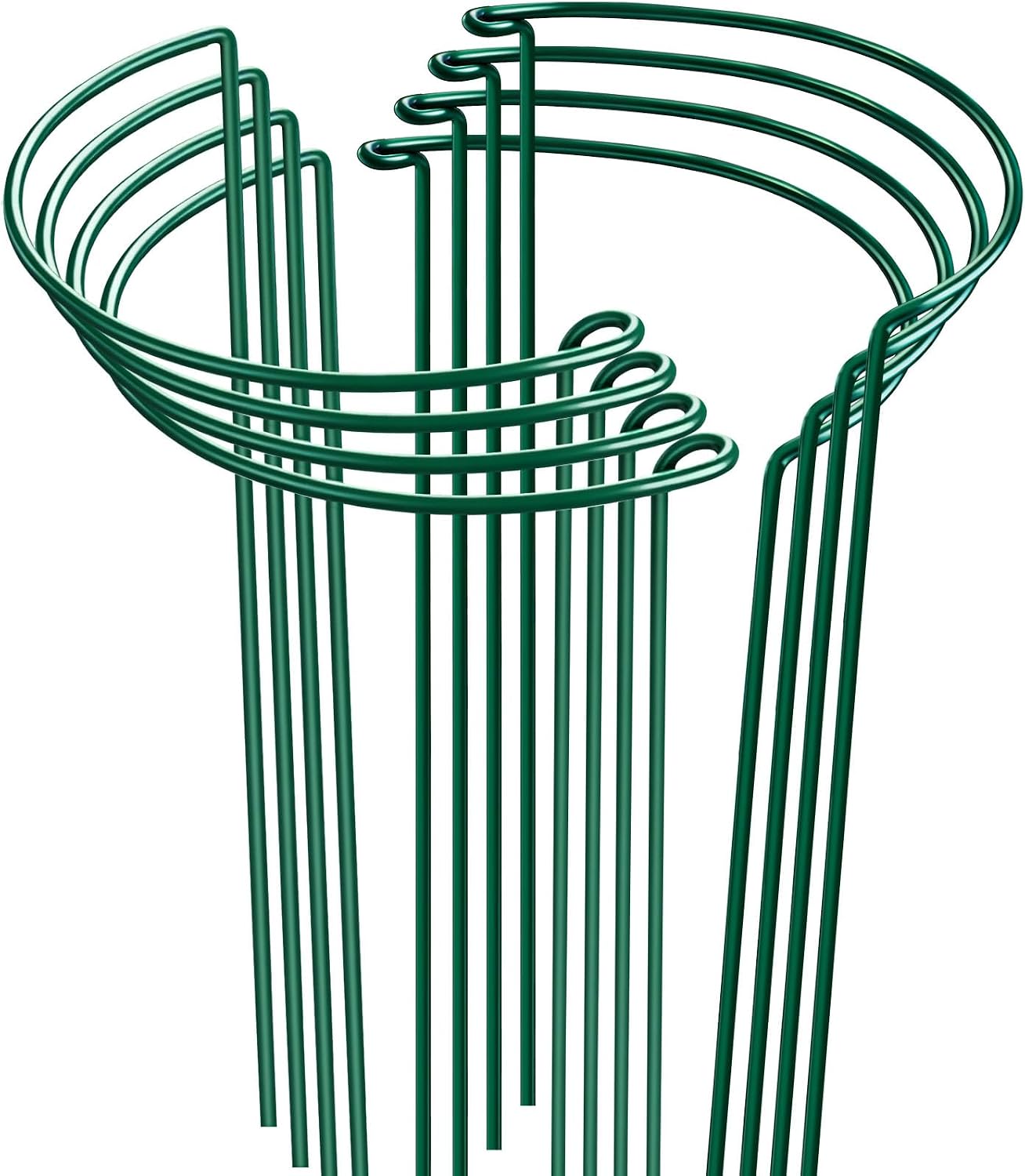 8 Pack Plant Support Stakes, Half Round Metal Garden Plant Stake Indoor Peony Cages and Supports, Green Plant Support Ring Border for Tomato,Hydrangea,Flower Outdoor (10" Wide x 15.8" High)