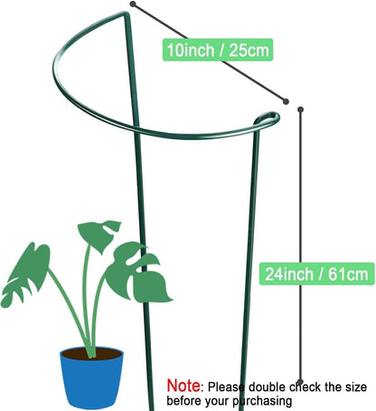 8 Pack Plant Support Stakes, Half Round Metal Garden Plant Stake Indoor Peony Cages and Supports, Green Plant Support Ring Border for Tomato,Hydrangea,Flower Outdoor (10" Wide x 15.8" High)