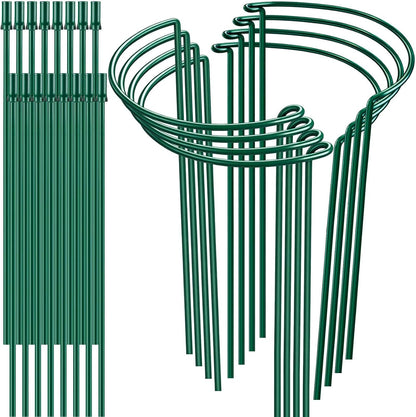 8 Pack Plant Support Stakes, Half Round Metal Garden Plant Stake Indoor Peony Cages and Supports, Green Plant Support Ring Border for Tomato,Hydrangea,Flower Outdoor (10" Wide x 15.8" High)